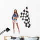 Brunette with Racing Flag Wall Decal