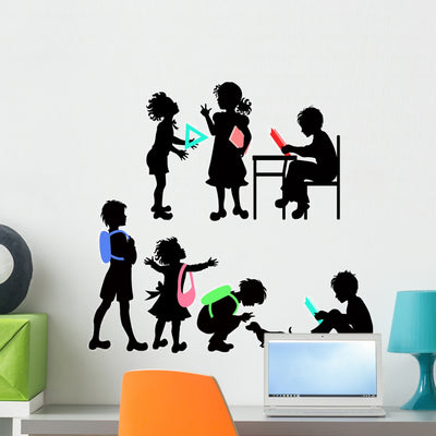 Silhouettes School Children Wall Decal shown on a wall