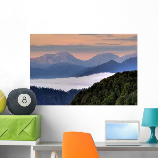 Mountains Covered with Fog Wall Decal