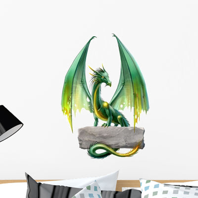 Green Fantasy Dragon Wall Decal shown on a wall