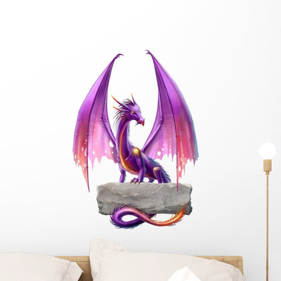 Purple Fantasy Dragon Wall Decal shown on a wall
