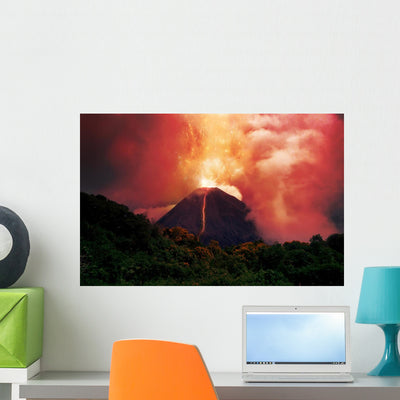 Erupting Volcano Wall Mural shown on a wall