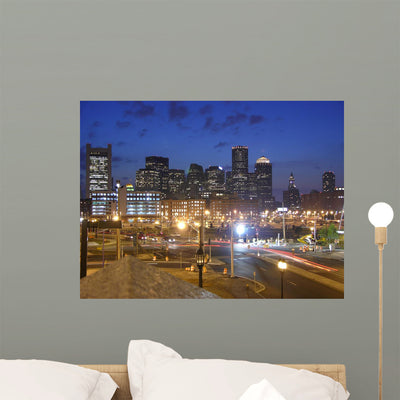 Boston Ma Twilight Shot Wall Mural shown on a wall