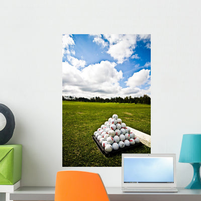 Golf Ball Pile Driving Wall Mural shown on a wall