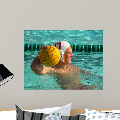 Water Polo Player Wall Mural shown on a wall