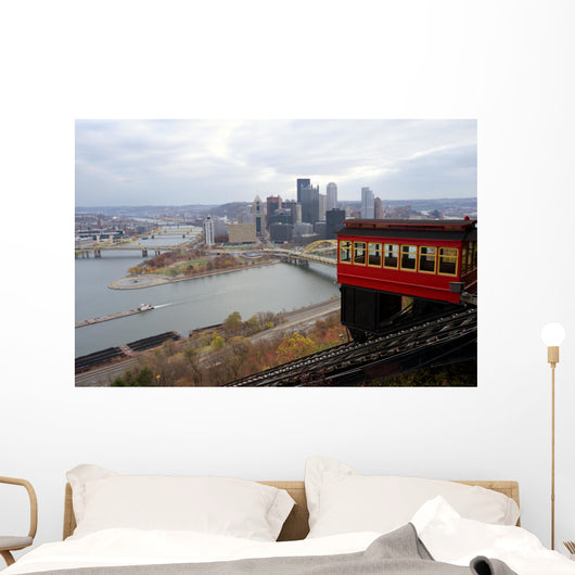 Duquesne Incline with Pittsburgh skyline Wall Mural