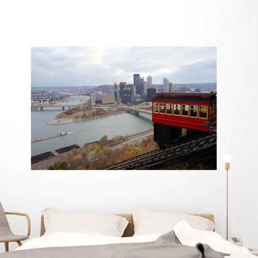 Duquesne Incline with Pittsburgh skyline Wall Mural