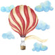 Watercolor Red & White Hot Air Balloon Wall Decal Sticker Set