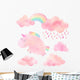 Pink Clouds Watercolor Unicorn Wall Decal Sticker Set