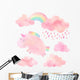 Pink Clouds Watercolor Unicorn Wall Decal Sticker Set
