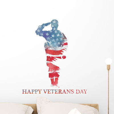 Veterans Day American Flag Wall Decal shown on a wall