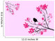 Petit oiseau noir sur branche de cerisier rose et noir sur fond Wall Mural