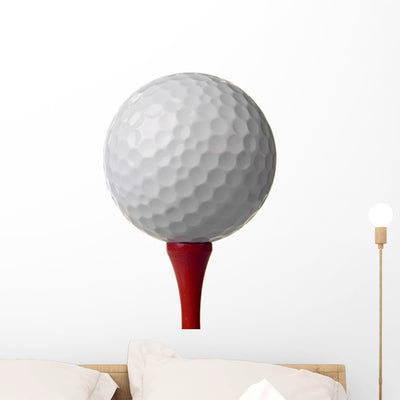 Red Tee Golf Ball Wall Decal shown on a wall