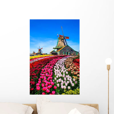 Landscape with Tulips Zaanse Vertical Wall Decal shown on a wall