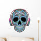 Teal Headphones Sugar Skull Wall Decal