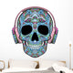 Teal Headphones Sugar Skull Wall Decal