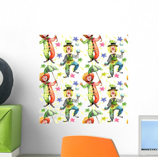 Clowns Watercolor Seamless Pattern Wall Decal
