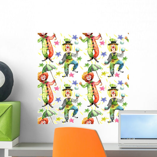Clowns Watercolor Seamless Pattern Wall Decal
