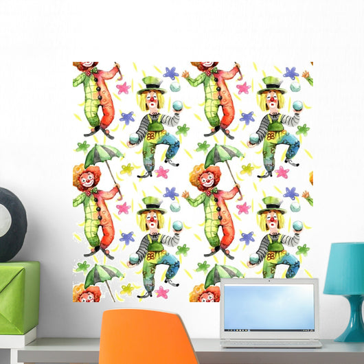Clowns Watercolor Seamless Pattern Wall Decal