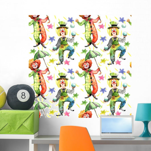 Clowns Watercolor Seamless Pattern Wall Decal