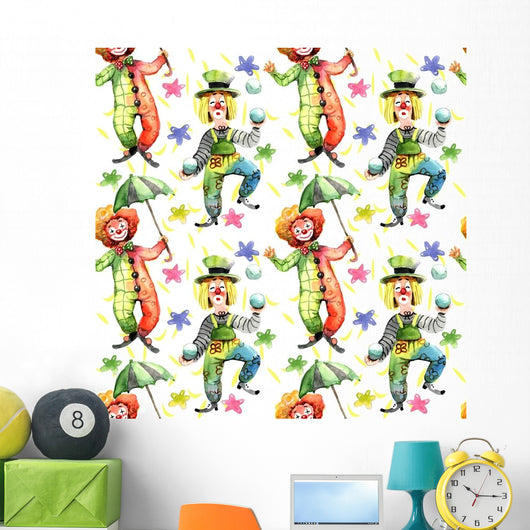Clowns Watercolor Seamless Pattern Wall Decal