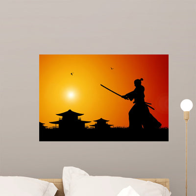 Samurai Wall Mural shown on a wall