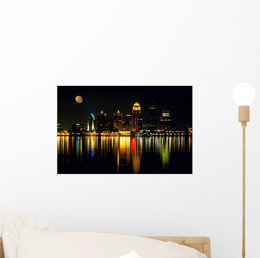 louisville ky nightscape with full moon. Wall Mural