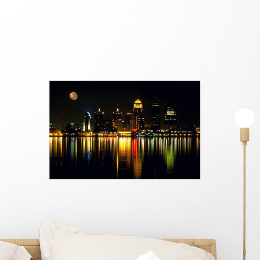 louisville ky nightscape with full moon. Wall Mural