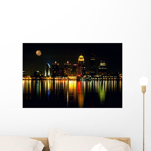 louisville ky nightscape with full moon. Wall Mural