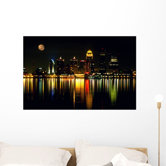 louisville ky nightscape with full moon. Wall Mural