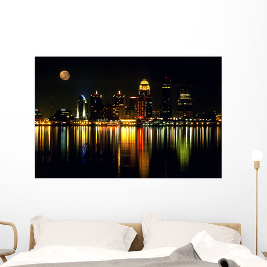 louisville ky nightscape with full moon. Wall Mural