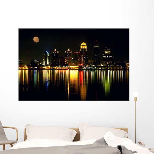 louisville ky nightscape with full moon. Wall Mural