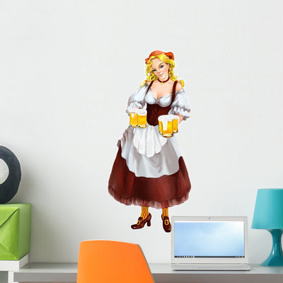 Beautiful Girl with Beer Wall Decal shown on a wall