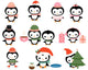 Cute Christmas Penguins Wall Decal Set