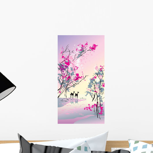 Four seasons: spring, Chinese traditional painting style, vector Wall Mural