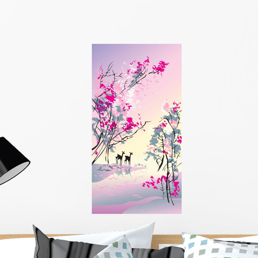 Four seasons: spring, Chinese traditional painting style, vector Wall Mural
