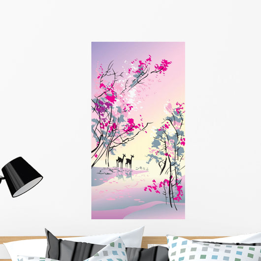 Four seasons: spring, Chinese traditional painting style, vector Wall Mural