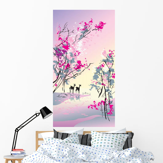 Four seasons: spring, Chinese traditional painting style, vector Wall Mural