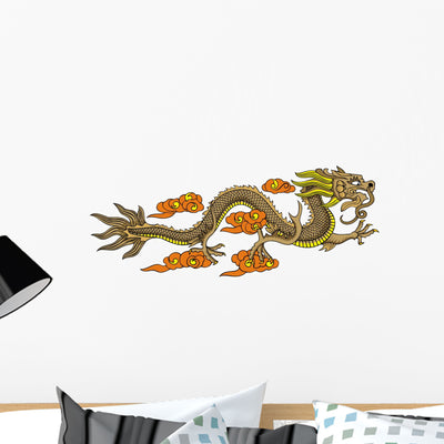 Flying Chinese Dragon Wall Decal shown on a wall