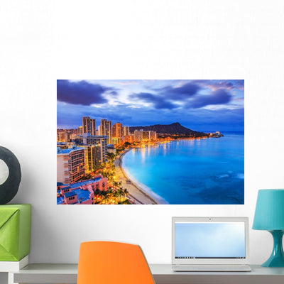 Honolulu Hawaii Skyline Honolulu Wall Decal shown on a wall