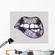 Sexy biting lips with paisley inside artwork. Wall Mural