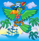 Flying Pirate Parrot With Boat Wall Mural