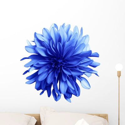 Shaggy Blue Dahlia Flower Wall Decal shown on a wall
