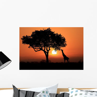 Large South African Giraffe Silhouette Wall Decal shown on a wall