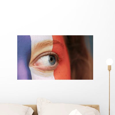Patriotic French Woman Face-paint Wall Mural shown on a wall