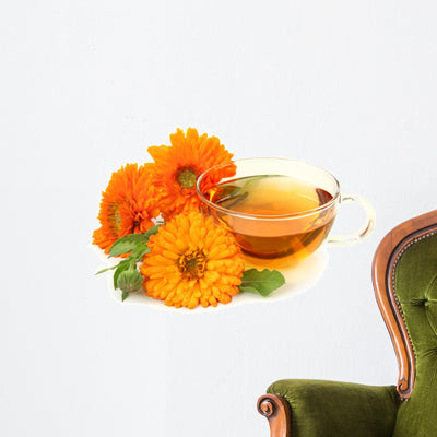 Herbal Calendula Tea Wall Decal shown on a wall