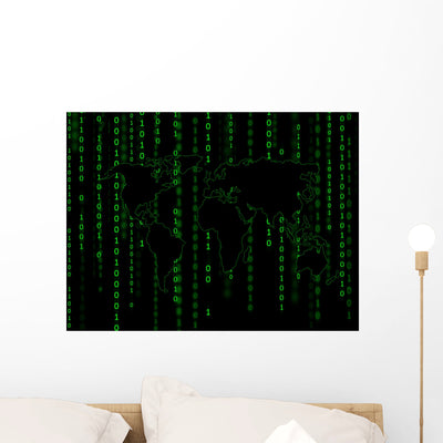Binary Matrix Code Wall Mural shown on a wall