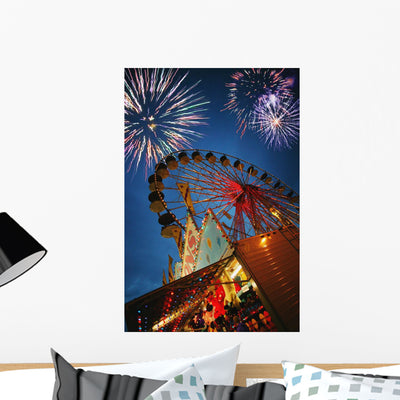 Fireworks Amusement Park Wall Mural shown on a wall