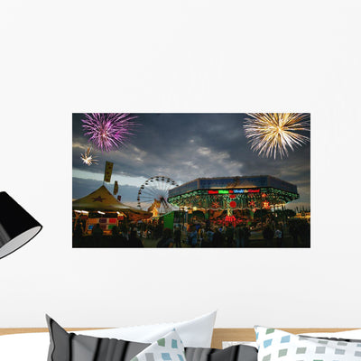 Fireworks Amusement Park Wall Mural shown on a wall