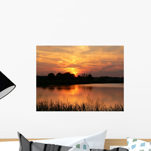 red sunset by the lake Wall Mural